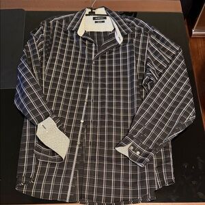 Bugatchi Black and White Checkered Dress Shirt